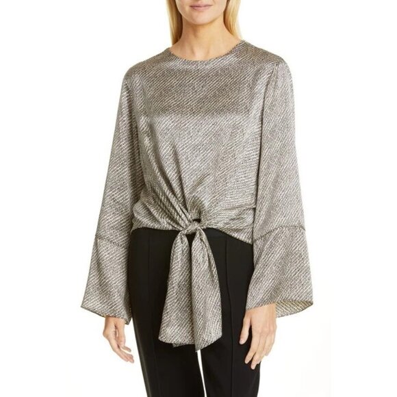 Cinq a Sept 100% silk tie hem Hayden draped blouse - Picture 2 of 7